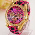 Leopard style diamond quartz wrist watch for women